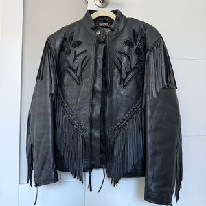 VINTAGE, Hudson Leather (Genuine Leather), Fringed Moto Jacket, Size: Small